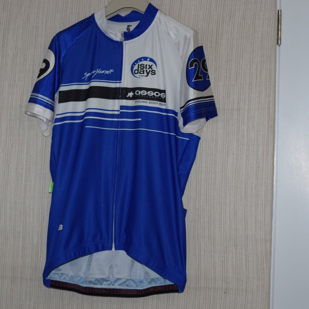 Assos Cycling Six Days Short bike Sleeve Full Zip blue white Jersey men size:L